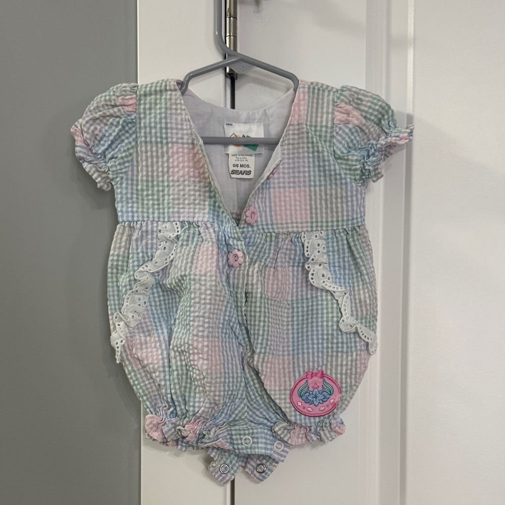 90s Sears Kids Pastel Plaid Romper